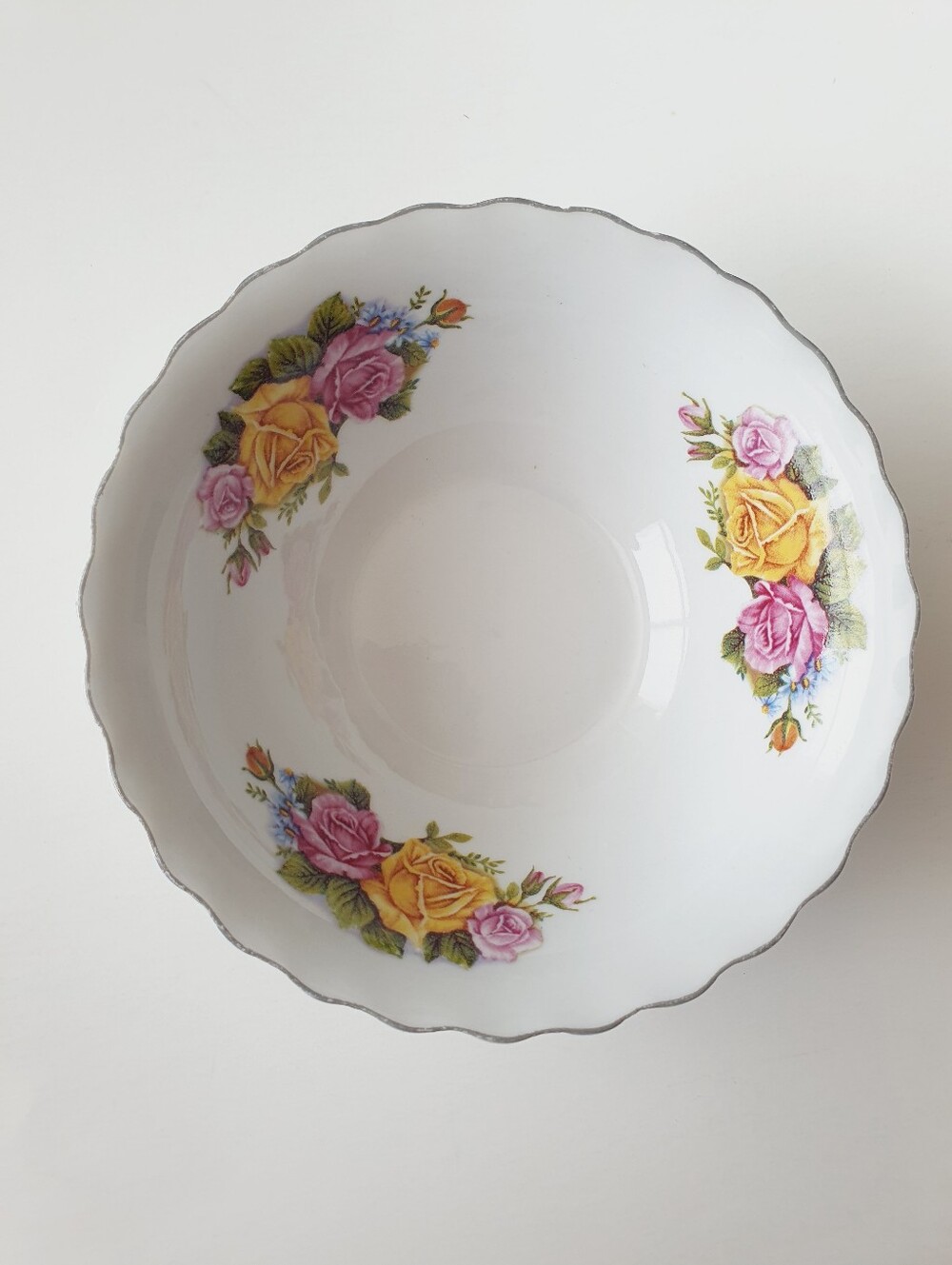 Allied Design 7" Wide x 2.5" High Porcelain Bowl Roses with Silver Trim